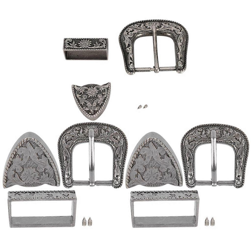 Vintage Stil Handgefertigte Schnitzerei Legierung Taillengürtelschnalle Set für Halsband Sattel Zubehör 40mm Innendurchmesser
