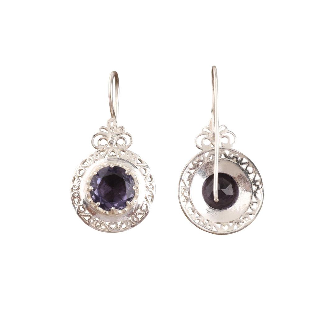 Natural Iolite Gemstone Silver Earrings 1.5", 925 Sterling Silver Jewelry, September Birthmonth Jewelry, Iolite Earrings, Thanksgiving Gift CE-25-2