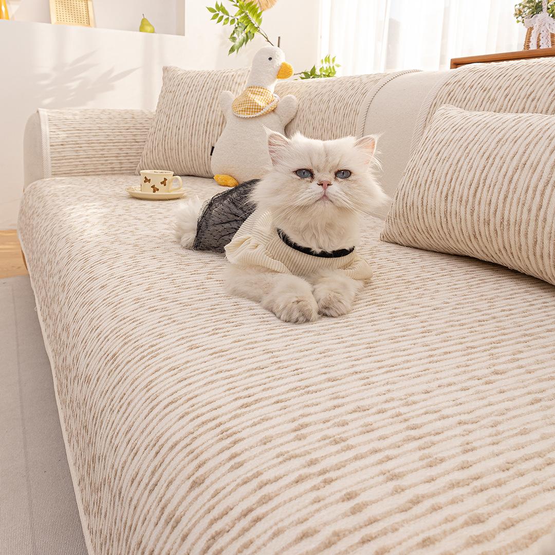 

New Anti Slip Sofa Cover Fabric Anti Cat Scratch Living Room Straight Lined Leather Sofa Cushion Cover Suitable for All Seasons 70x70cm верблюд
