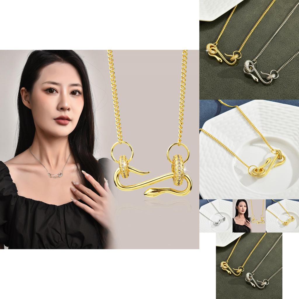 Elegant Snake Design Titanium Steel Choker Necklace For Women With Diamond Inlay