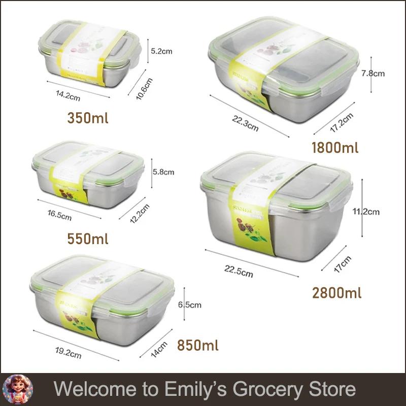 304 Stainless Steel Fresh-keeping Box Sealed Fruit LeakProof Lunch Box with Lid Container Refrigerated Storage Kitchenware