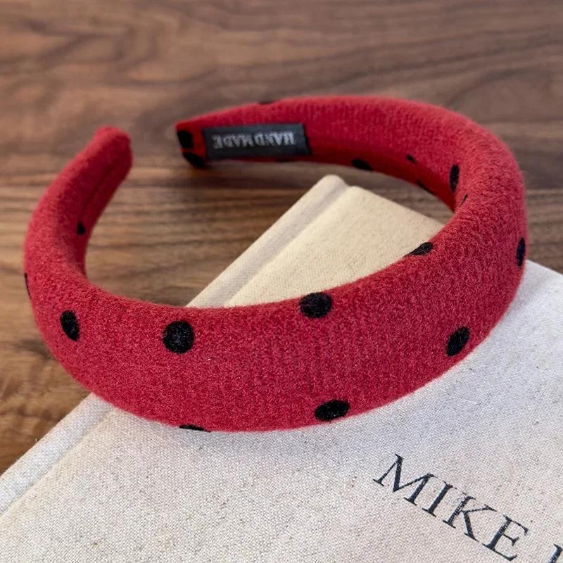 Retro Rote Süße Wollstirnbänder für Frau Mädchen Temperament Haarreif Schwamm Breit Haarband Weiblich Weihnachten Haarschmuck Geschenk