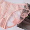 Sexy Lingerie Women Panties Flower Embroidery Transparent Underwear Open Crotch Briefs Mesh Hollow Underpants