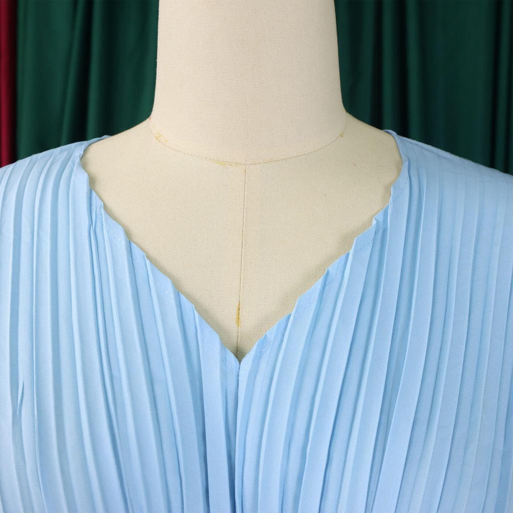 D3271 Women's Spring Fashion: Loose Pleated V-Neck Top & Wide-Leg Pants Two-Piece Set