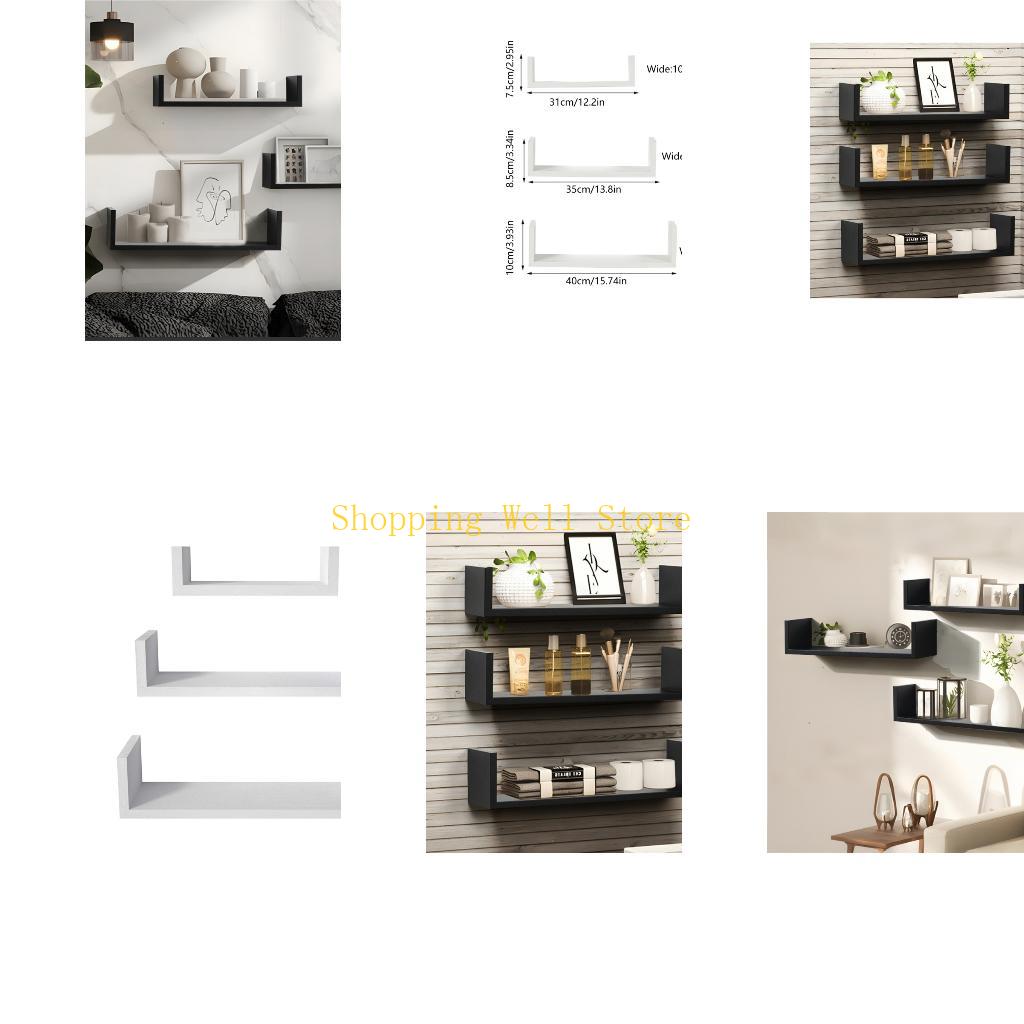 KX4B Pack of 3 Solid Floating Wall Shelves Featuring Water Based Paint for Home Decoration and Storage Solution