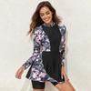 European and American One-piece Swimwear Printed Conservative Long-sleeved Skirt Swimsuit