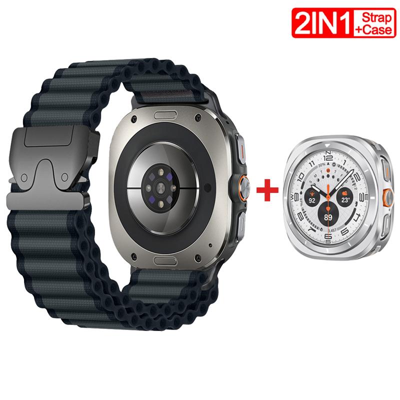 Pasek/Etui 2W1 dla Samsung Galaxy Watch Ultra(2025) 47mm Ultra(2025) 47mm Metalowa Stopowa Koperta Nylonowa Pętla Bransoleta Luksusowa Pokrywa