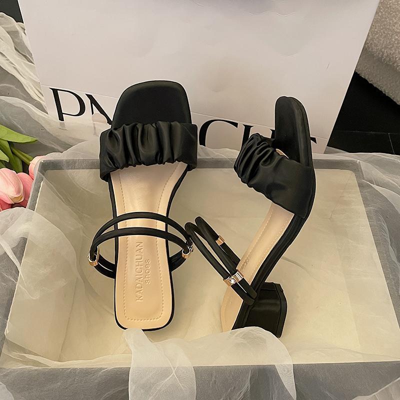 Sandals 2025 Women's Summer New Wear Thick Heel Internet Celebrity French Medium Heel Fairy Style High Heel Two Wear Cool Slippers Tide