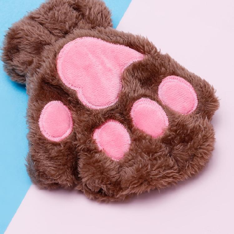 Winter Fingerless Gloves Fluffy Bear for Cat Paw Claw Half Finger Mitten Hand Wa