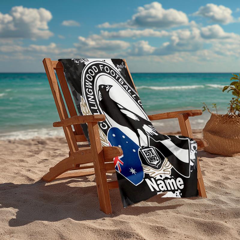 Custom Name Ultra-Soft Beach Towel with AFL Theme,Ideal for Pool - Camping, Diving - Perfect Travel Essential, Vibrant Beach Towel.