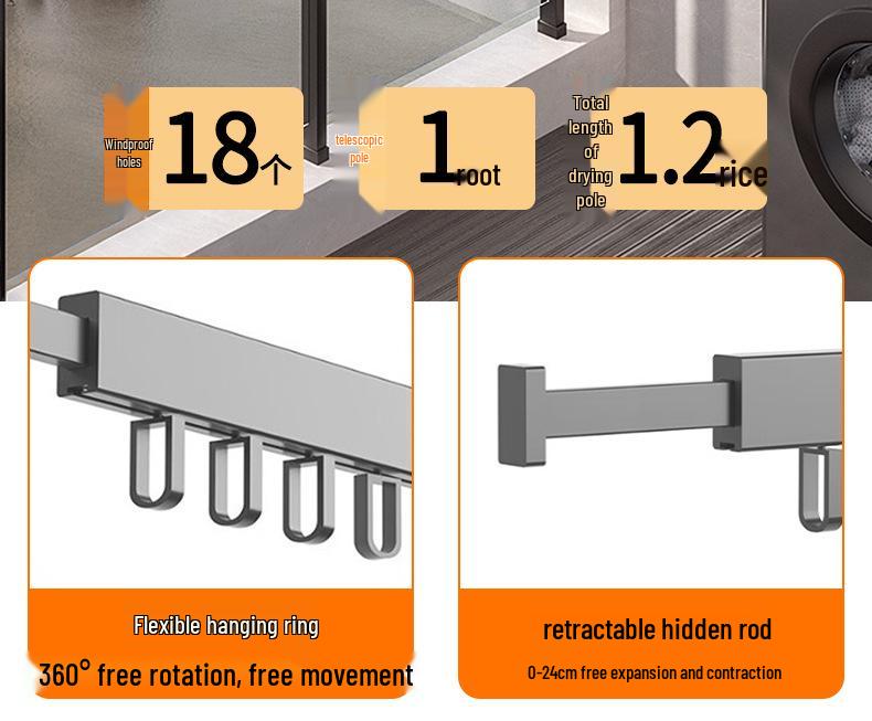 Wall-Mounted Retractable Aluminum Clothes Drying Rack for Balconies and Dorms