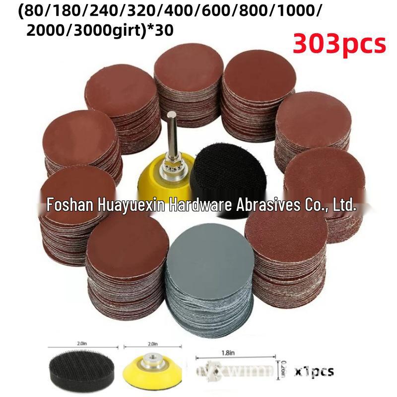 50mm Flocked Sandpaper Set, 303 Pieces (40-7000 Grit) for Metal & Wood Polishing