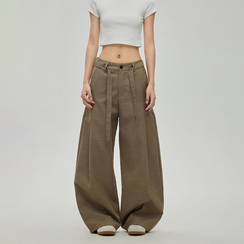 Black of Exit American High Street Style Solid Color Loose Wide-Leg Floor-Length Pants Autumn and Winter New Lace-Up Casual Pants