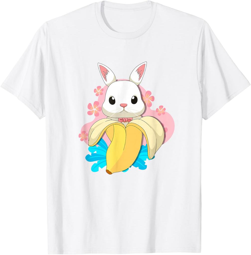Bunny Banana Fruit Pun Easter Rabbit Lover Cute Graphic Tee Casual Crewneck T-Shirt