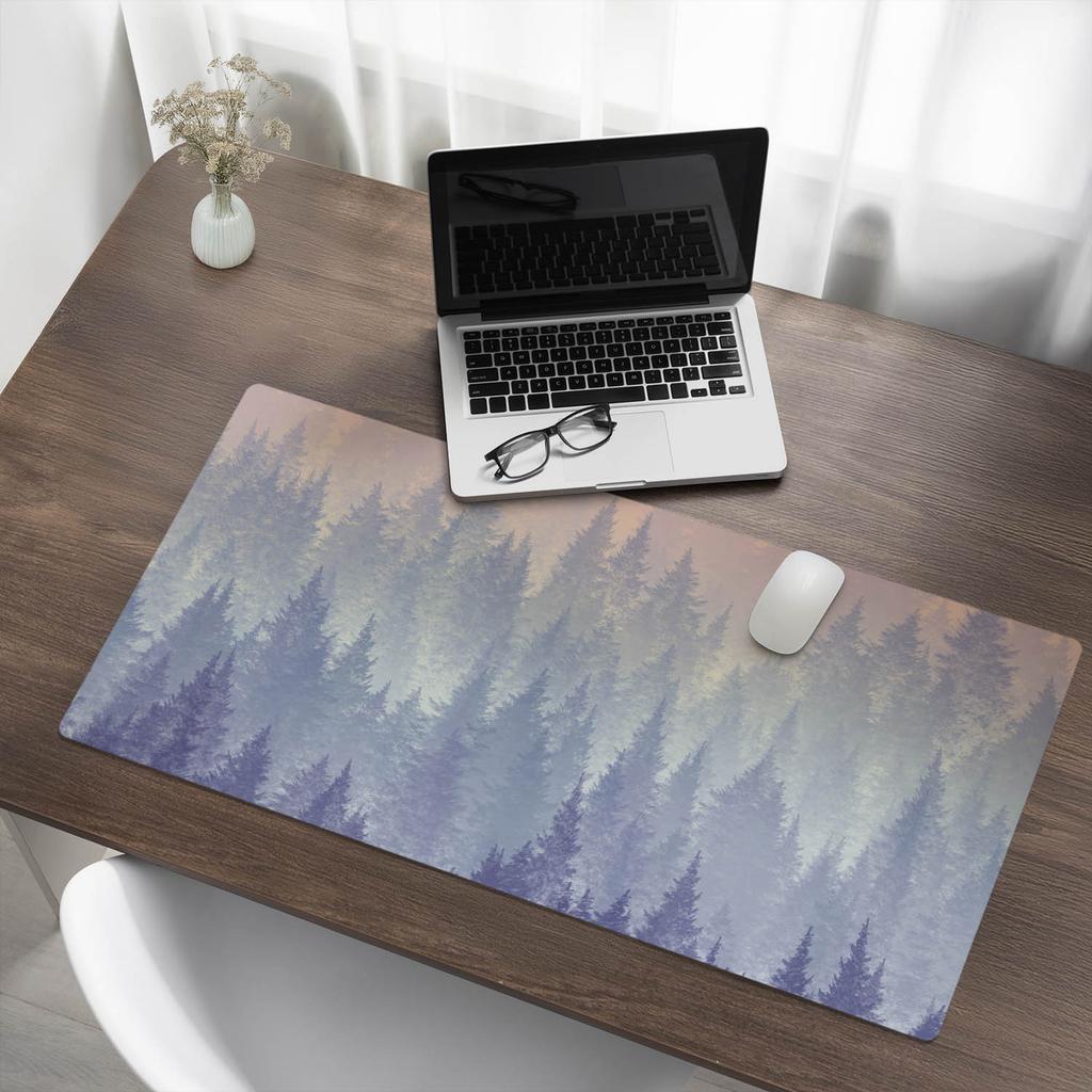 Decorative Desk Mat for Work and Study Misty Forest Panorama 100X50 Cm