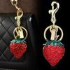Metal Key Chain, Three-dimensional Fruit Bag Key Chain, Diamond-inlaid Strawberry Pendant