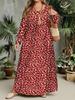 Spring and Autumn Women's Round Neck Long Sleeved Dress, Vacation Style Abstract Geometric Polka Dot Printed Long Skirt