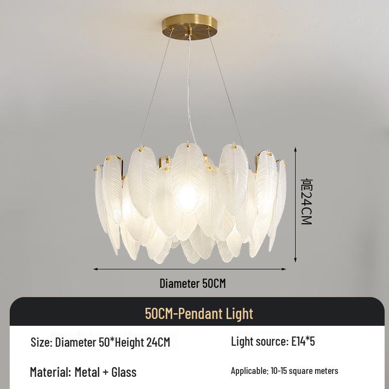 Postmodern Minimalist Feather Glass Chandelier for Living Room, Master Bedroom, or Dining Area