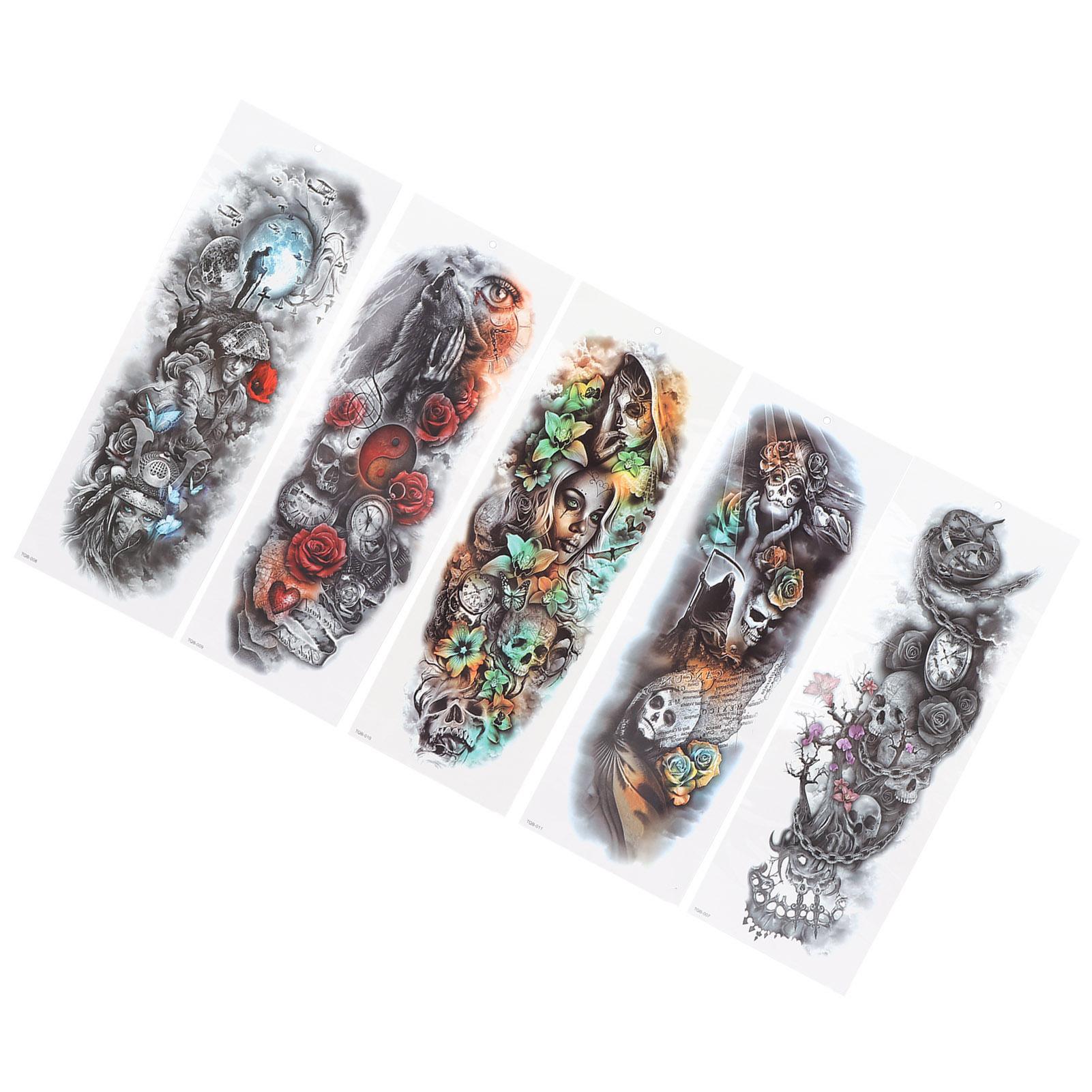 

Водонепроницаемые временные татуировки на всю руку, наклейки для татуировок, долговечные поддельные татуировки, набор из 5 штук