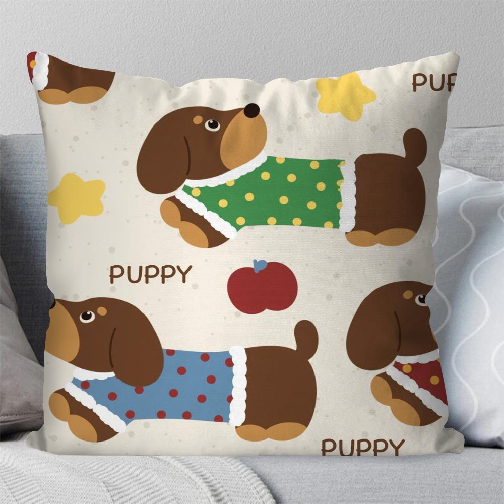 1 Stück Dackel Cartoon Animation Kissenbezug Quadratisches Kissen Schlafzimmer Sofa Freizeit Komfort Kissen Auto Wohnzimmer Heimdekoration 40X40