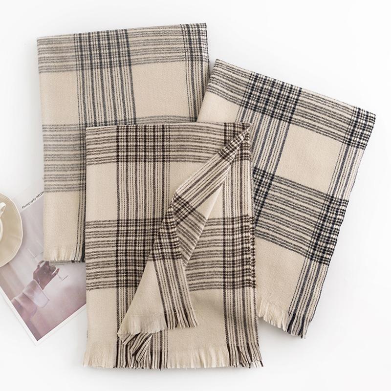 New autumn and winter scarf beige striped plaid imitation cashmere scarf thermal shawl office air conditioner