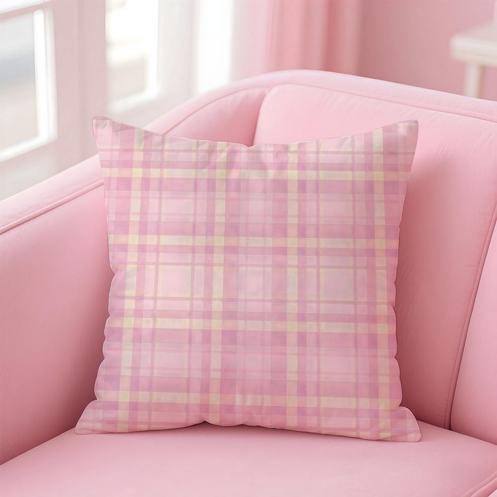 Pink and Purple Tartan Design Cushion Cover Pillow Case Ultra Soft Skin Friendly Fabric Cloud Like Comfort Concealed Zipper