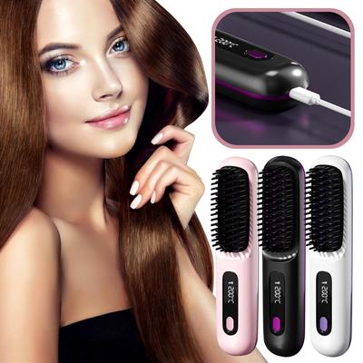 Portable Straightening Brush, LCD Straightener Rechargeable And Cordless Straightening Brush Comb