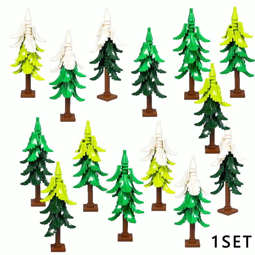 DIY Pine Tree Model Kit - Snowy Christmas Tree Street Forest Compatible with Building Blocks & Assemble Particles