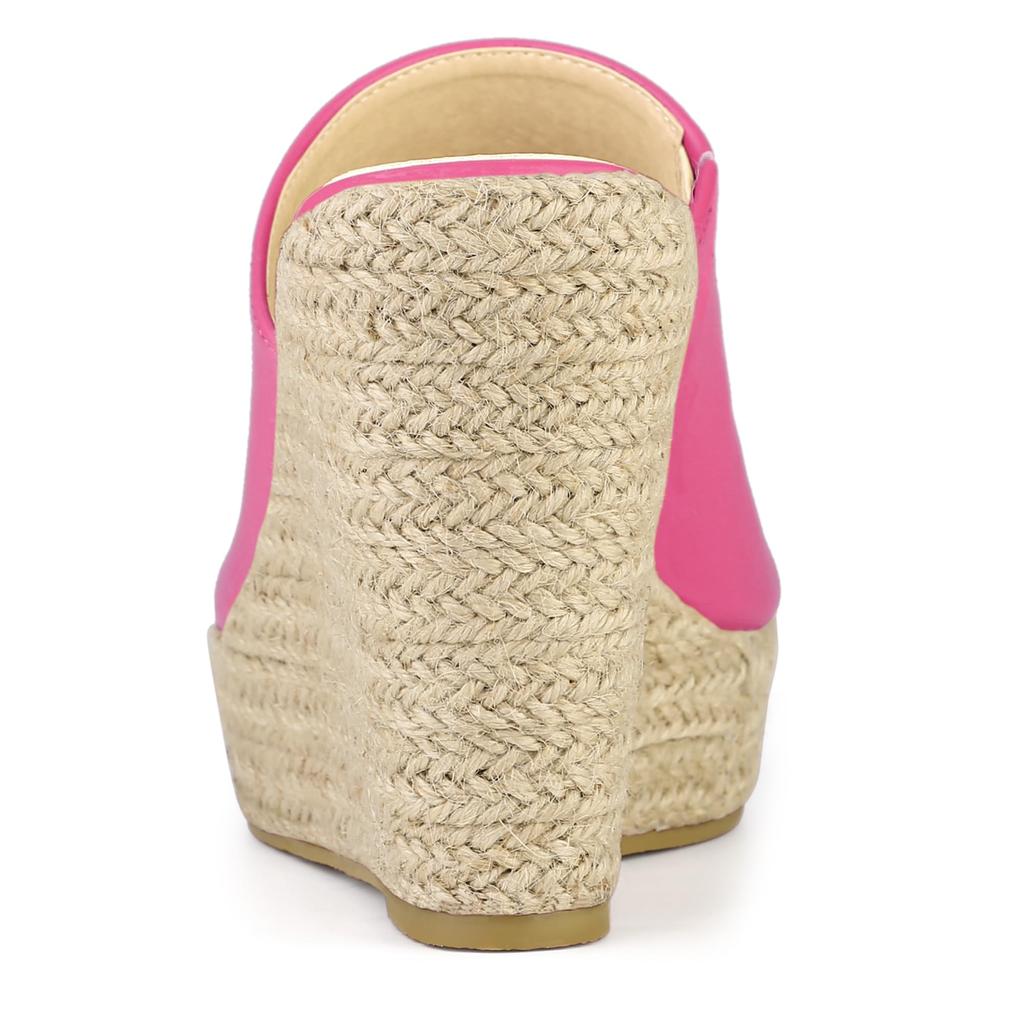 Allegra K Women's Platform Mules, Open Toe, Wedge Heel, Hot Pink, Size 23.5cm