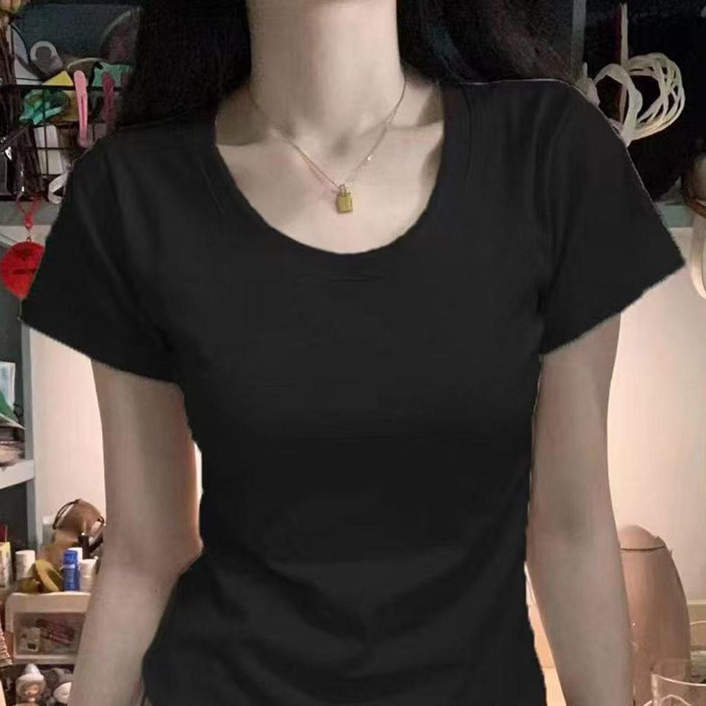 Women's American Style Slim Fit Crew Neck Cotton T-Shirt - 2026 Summer Design, Short Sleeve, Cinched Waist