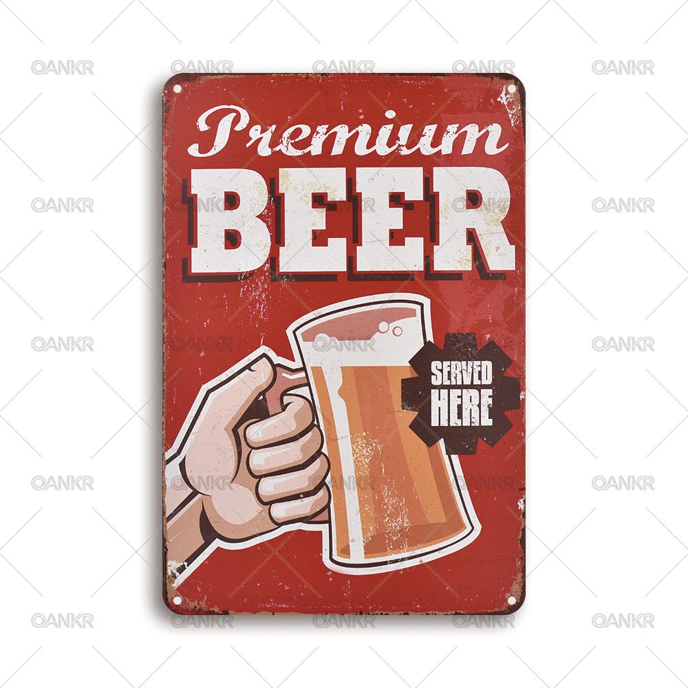 

Vintage Art Beer Poster Metal Tin Sign Premium Beer Served Here Chic Gift Metal Signs for Cave Pub Bar Home Wall Decor Plaque 20x30cm（7.8x11.8inch）