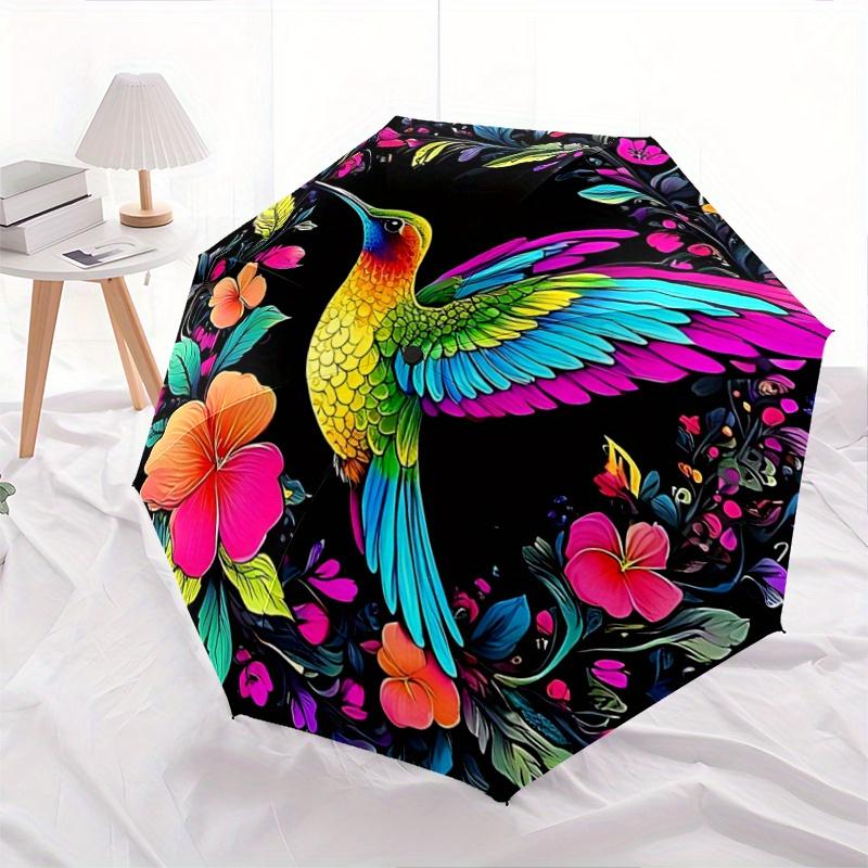 

1pc Colorful Hummingbird with Flowers Pattern Umbrella, Fashionable, Personalized, High-Value Folding Umbrella, a Must-Have for Summer, 8-Rib Durable