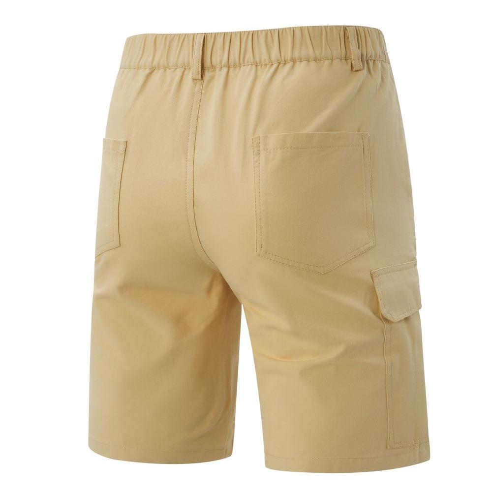 2025 Novos shorts masculinos casuais para praia ao ar livre com vários bolsos, moda cor sólida, shorts de praia para férias masculinos