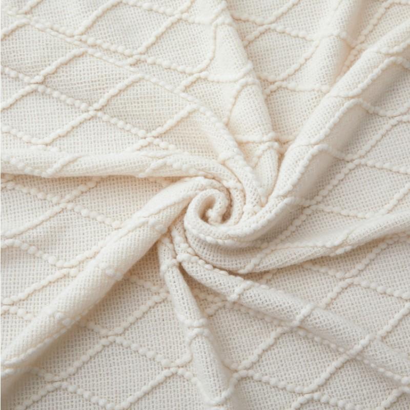 Cream White Boho Blankets Knitted Nordic Sofa Cover Blanket with Tassels Overzised Cozy Textured Farmhouse Vintage Gift Blankets