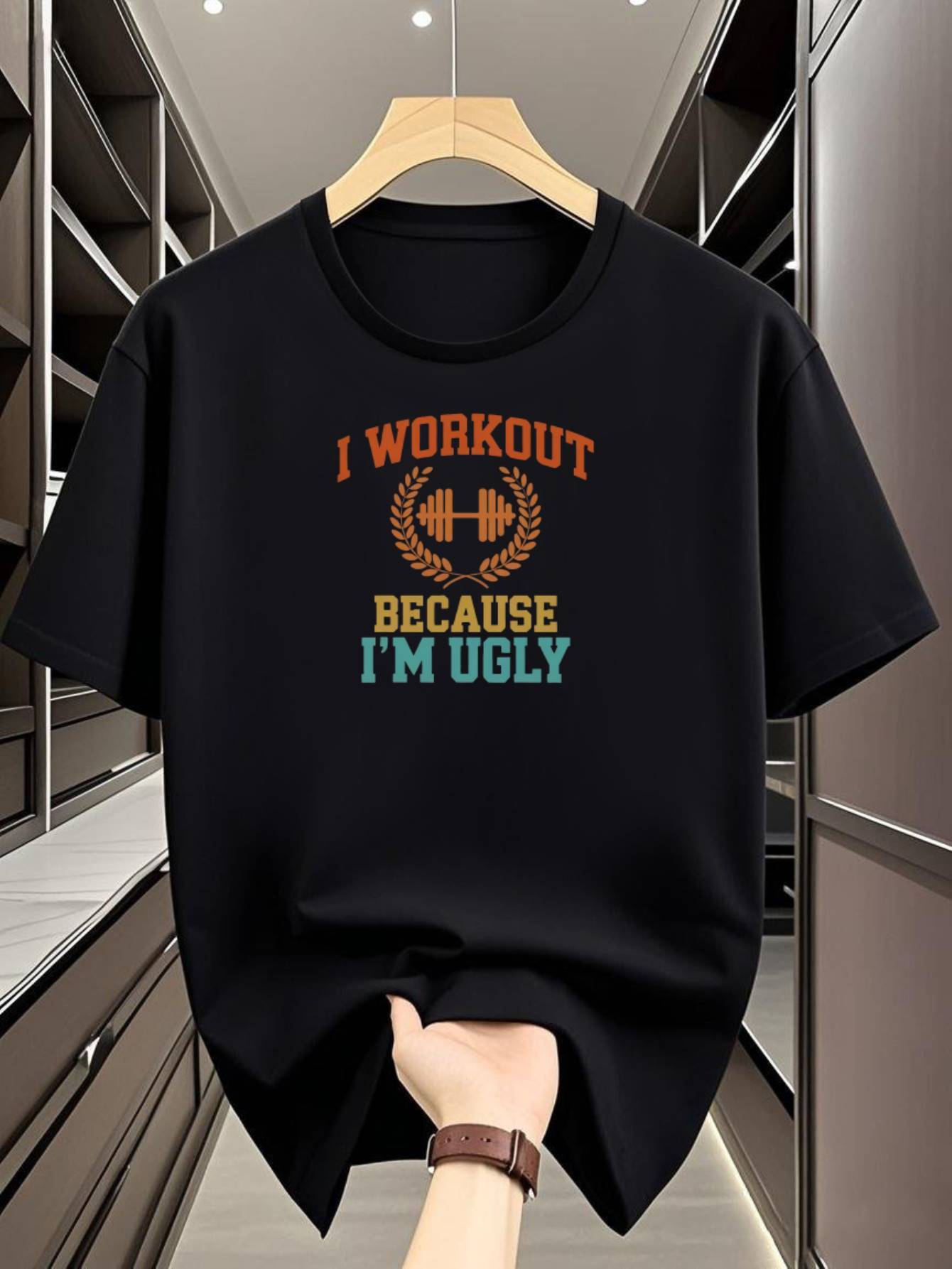 Casual Graphic T-shirt - I Workout Because I m Ugly Print L