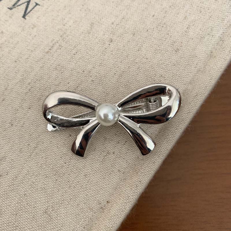 New Trendy Metal Bowknot Pearl Hair Clips For Women Sweet Mini Low Ponytail Side Duckbilled Clip Hair Accessories