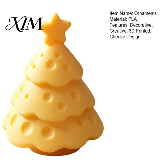 Matte Frosted Ornament 3D Printed Cheese Christmas Tree Ornament, Creative Figurine with Star Topper, Cute Xmas Desktop Ornaments for Home Office