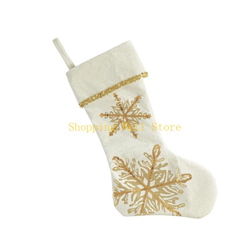 KX4B Christmas Tree Ornament Snowflake Christmas Stockings Gift Bag Christmas Hanging Socks For Fireplaces Door Decoration