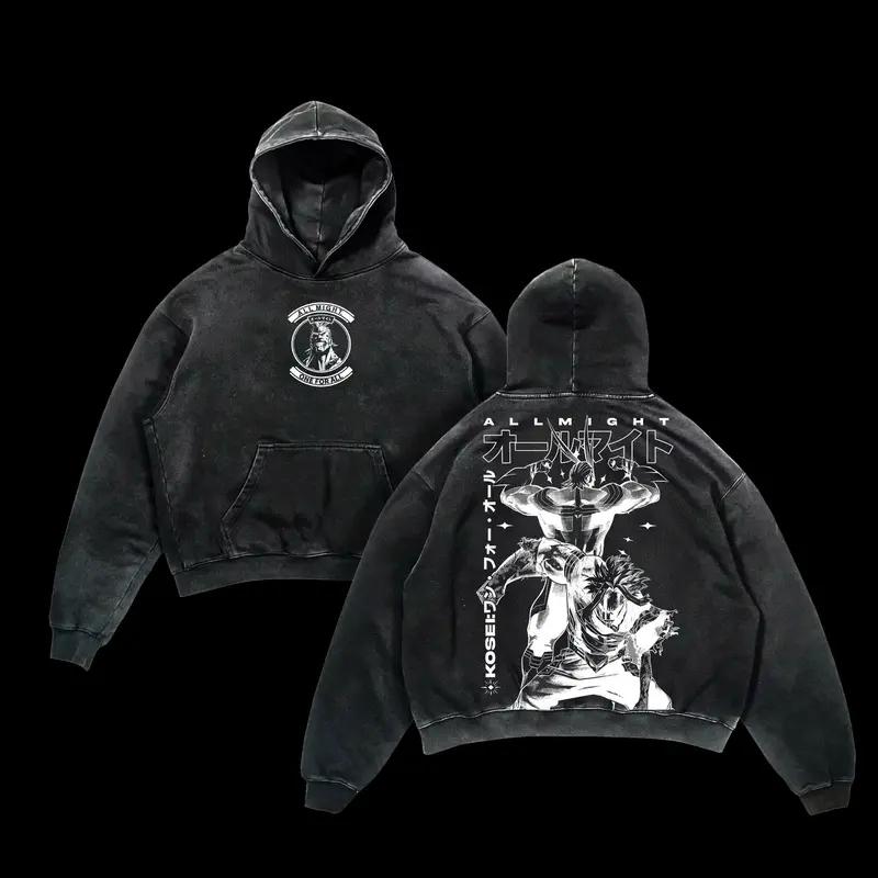 

My Hero Academia All Might Printed Hooded Men Women Casual Cotton Hoodies Retro Washed Streetwear Harajuku Male Manga Sweatshirt XXL чорний