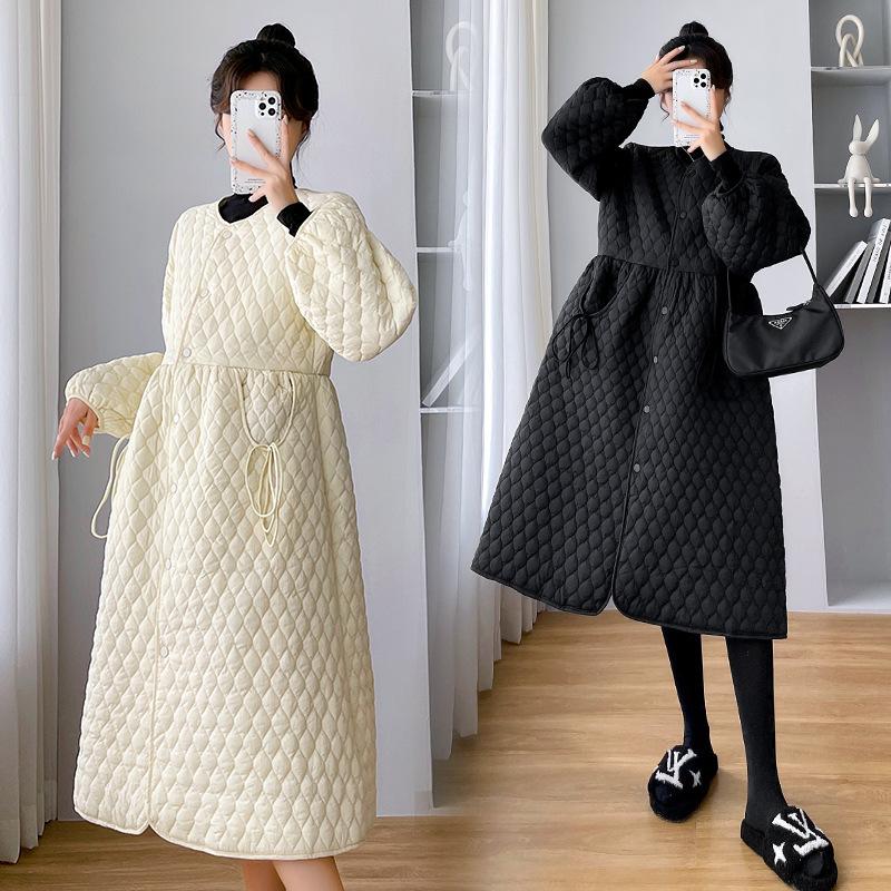 Women's Winter Solid Color Thickened Warm Dress Loose Casual Maternity Clothes
