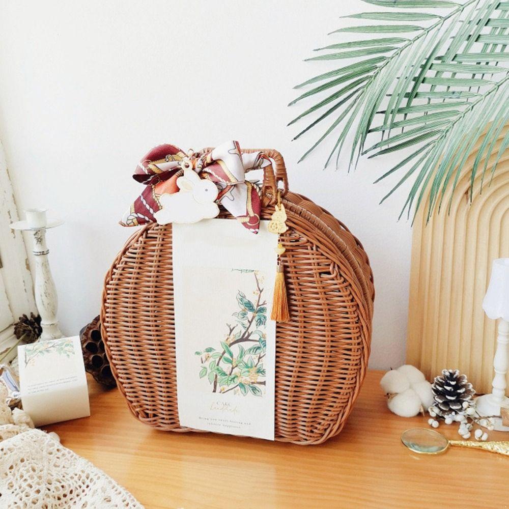 Handmade Rattan Woven Luggage Box Round Picnic Basket Vintage Wicker Suitcase  for Home