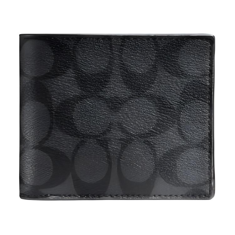 COACH Canvas Card Holder Wallet Mens Black Antique Nickel
