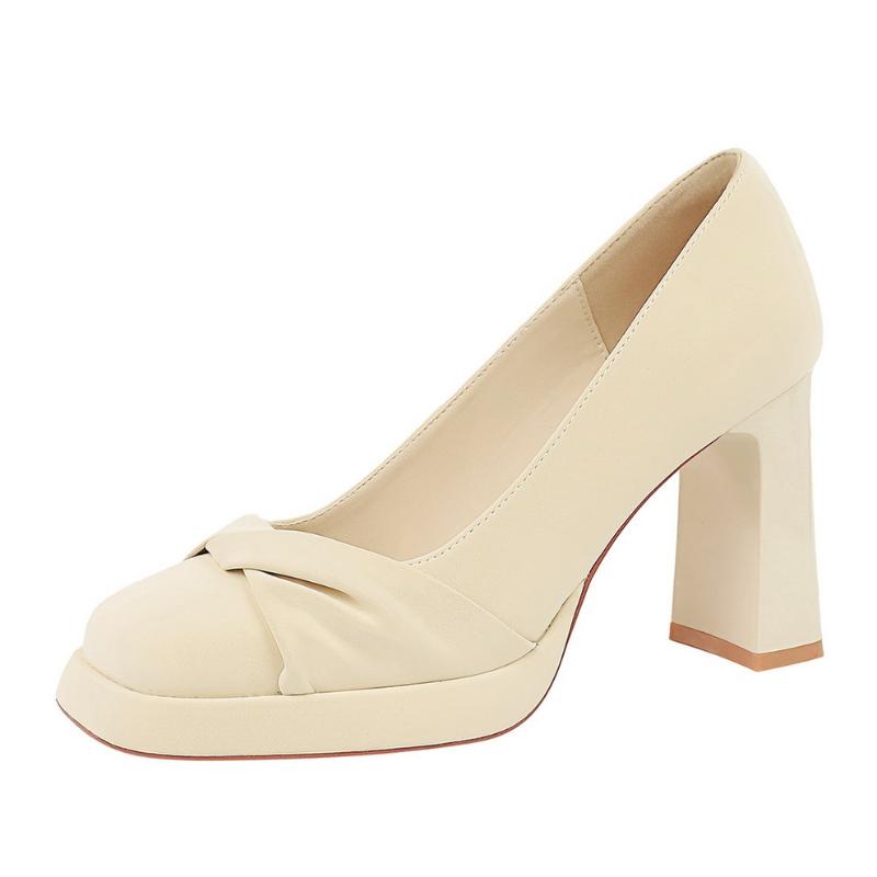 Fashion Waterproof Platform Bow High Heels Super High Heels Thick Heels Women's Shoes Square Toe Elegant Shallow Mouth Single Shoes Wome