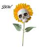 Scary Sunflower Sculpture Skull Ornament, Halloween Theme Garden Decor, Potted Housewarming Ornament Plant Waterproof Outdoor Decoration,