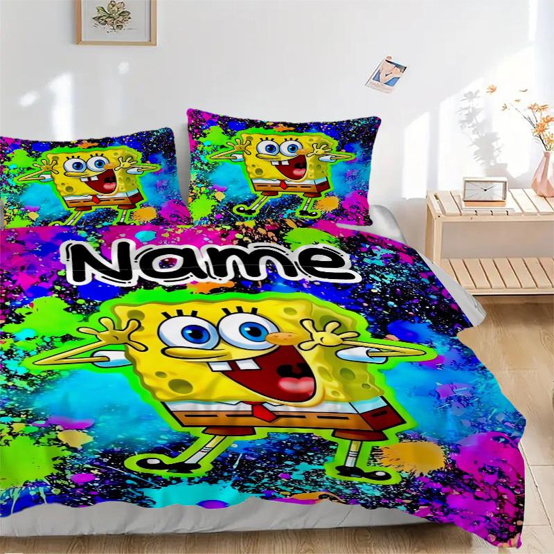 SpongeBob Colorful Background Bedding Set 3 Piece Comforter Cover Gift for Bedroom,Includes No Insertsjt092 135x200cm