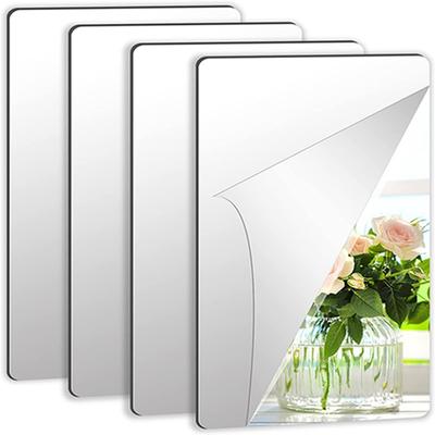 4 Stück Heimstudio Acryl Wandspiegel Fliesen 2mm Dick Selbstklebende Spiegelfolien Rahmenloser Wandmontierter Spiegel für Training Schlafzimmer