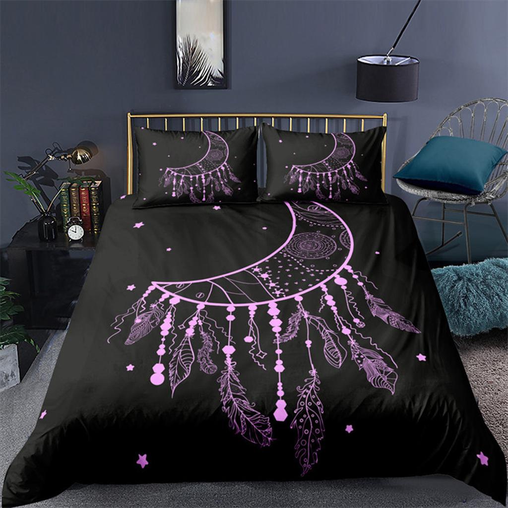Dreamcatcher Bohemian Mandala Sun Moon and Feather Print Duvet Cover Microfiber Bedroom Decorations for Women Gifts Queen King