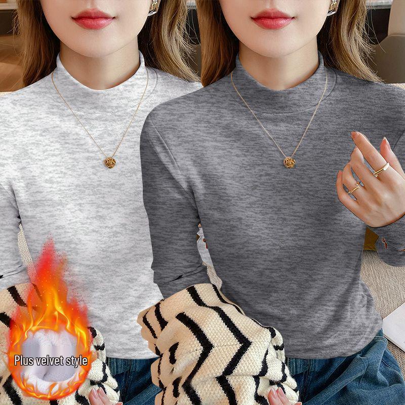 2025 Autumn Plus Size Slim Fit Long Sleeve Loose Base Layer Top for Women with Half High Neck