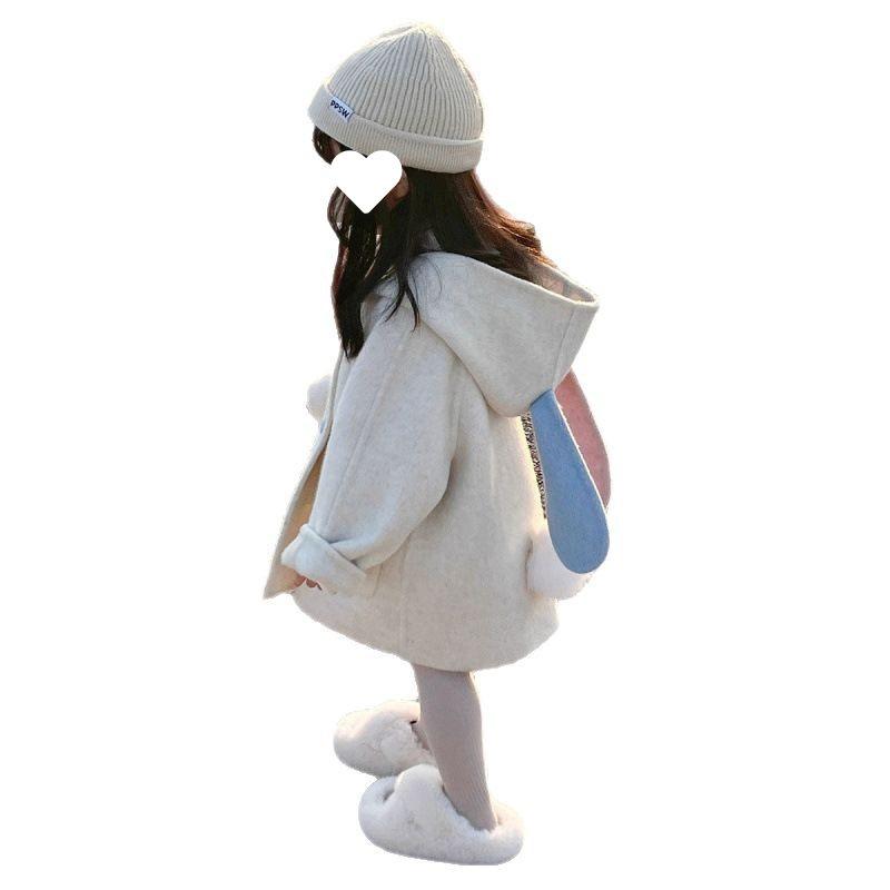 2025 Frühling/Herbst Mädchen Verdickter Wollmantel - Niedliches Hasendesign