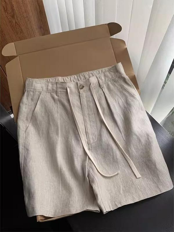 Men's Linen Shorts Summer New Drawstring Casual Straight Loose 5-Inch Breathable Beach Pants